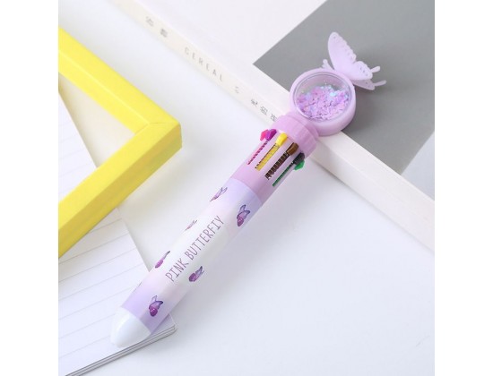 Ручка шариковая многоцветная детская для школы, 10 цветов, фиолетовая