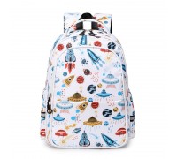 Рюкзак школьный ViviSecret, белый с ракетами