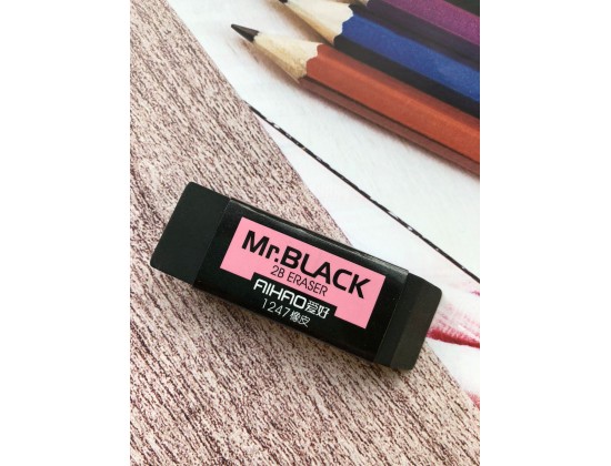 Резинка стирательная Aihao Mr. Black, черная/розовая