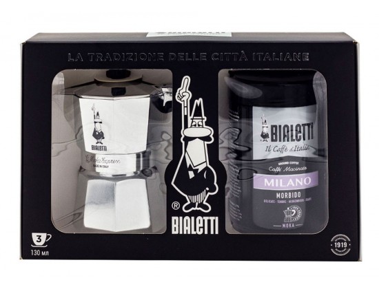 Подарочный набор Bialetti Moka Express Silver + кофе